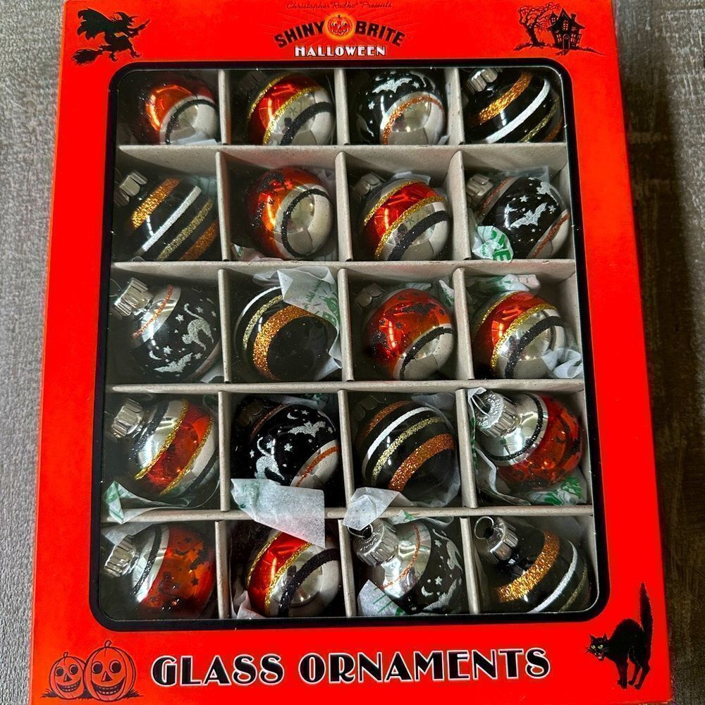 Christopher Radko Halloween Shiny Brite Vintage Mini Ball Ornaments Set 20